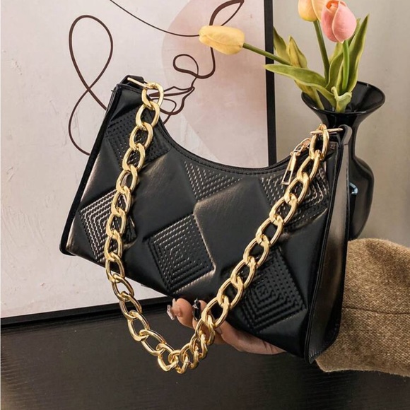 Boho vegan leather quilted shoulder bag